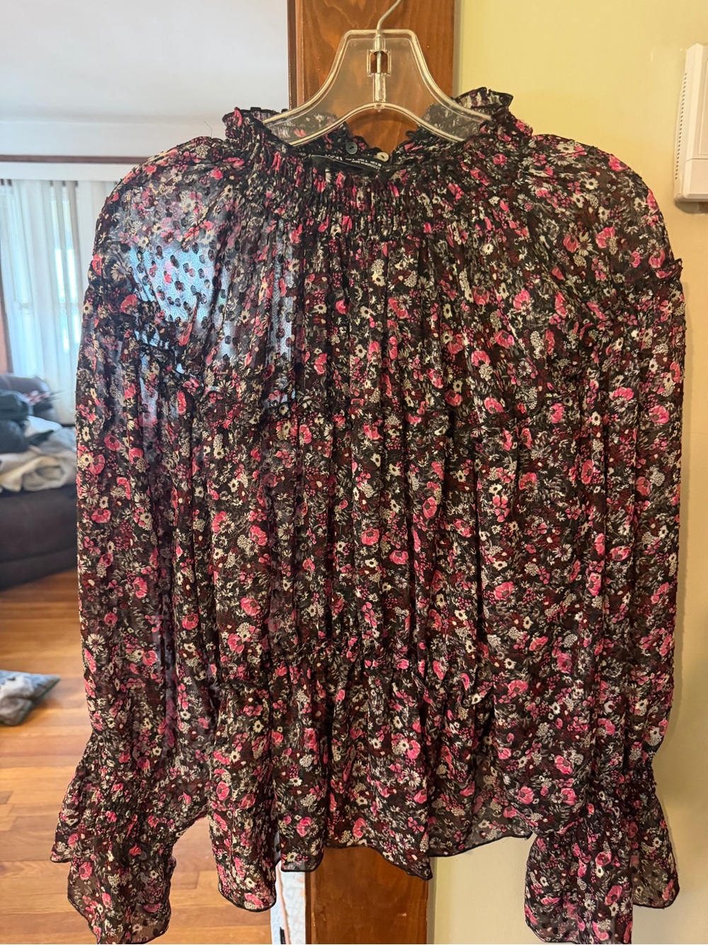 Zara black & pink floral blouse
